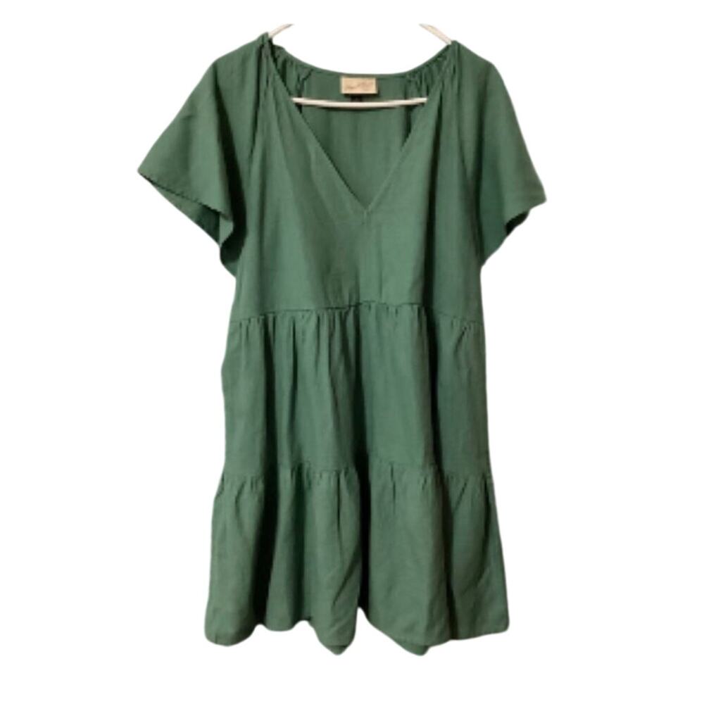 Universal Thread Green Tiered Babydoll Dress – V-Neck Flutter Sleeve Mini Dress